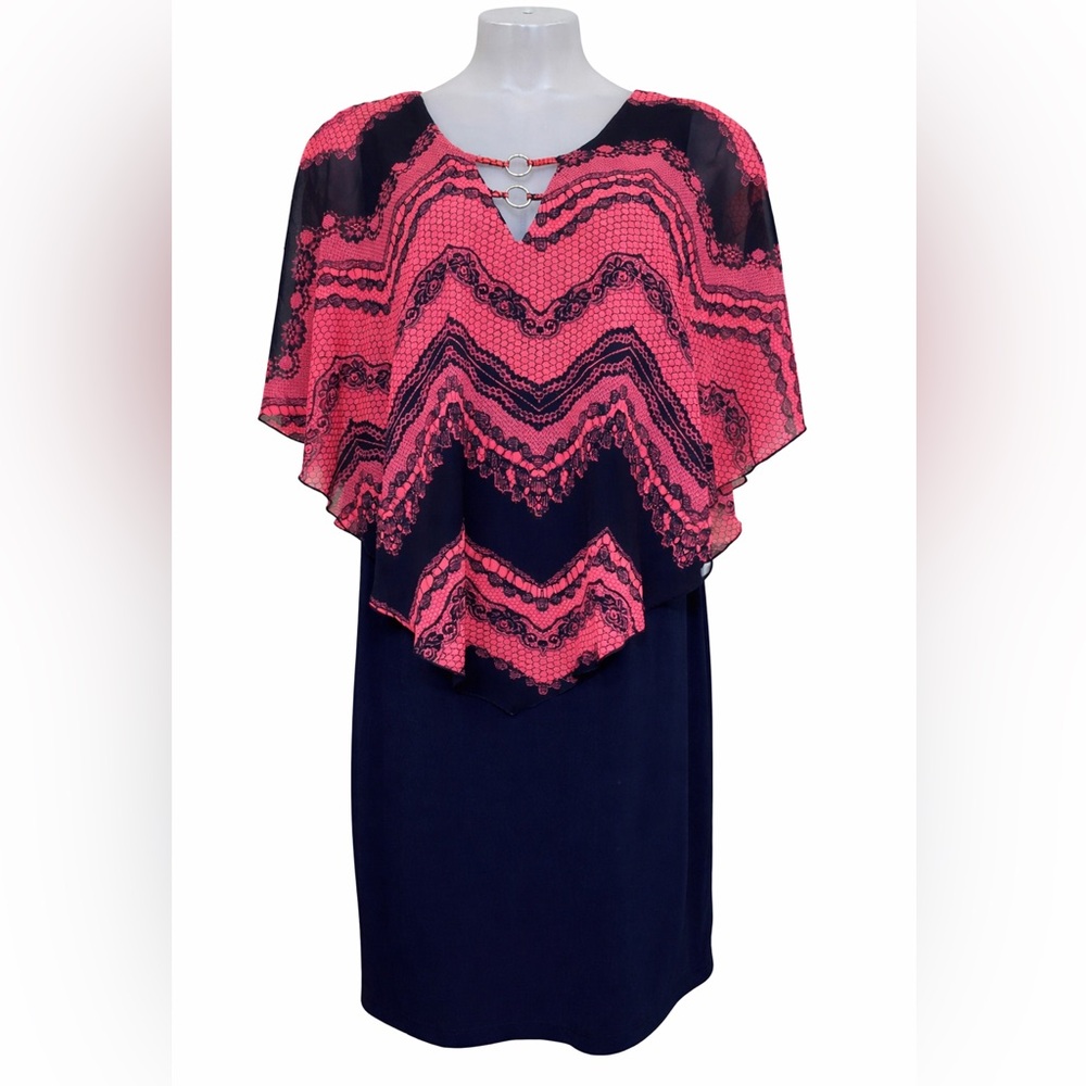 Enfocus Cape Dress Women’s Sz 16W Black Knit Sleeveless Pullover V Neck